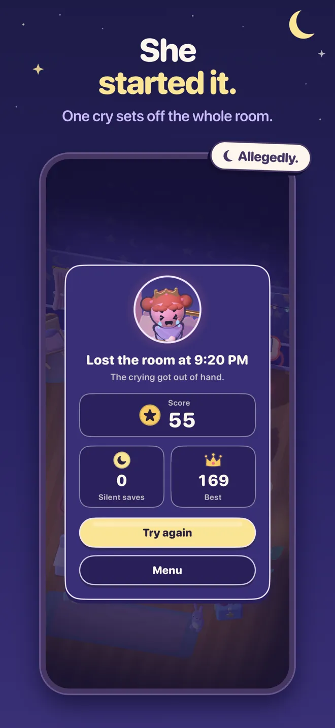 She started it. The end-of-night card with score and best