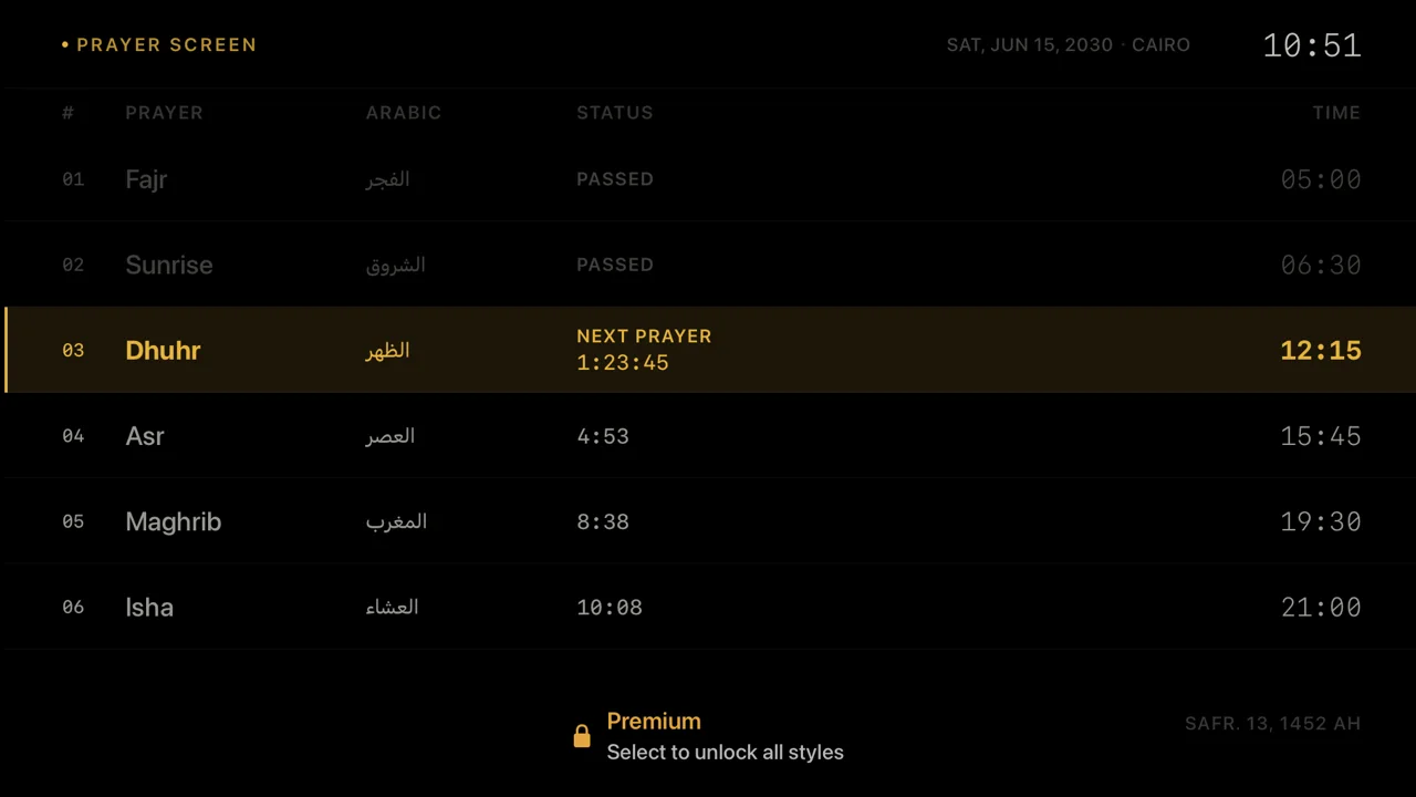 The Board style in the free preview, with a chip at the bottom: Premium, select to unlock all styles.