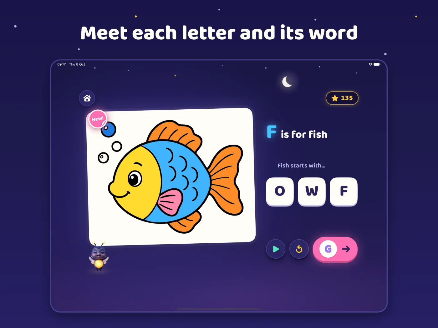 A finished fish page next to the words F is for fish