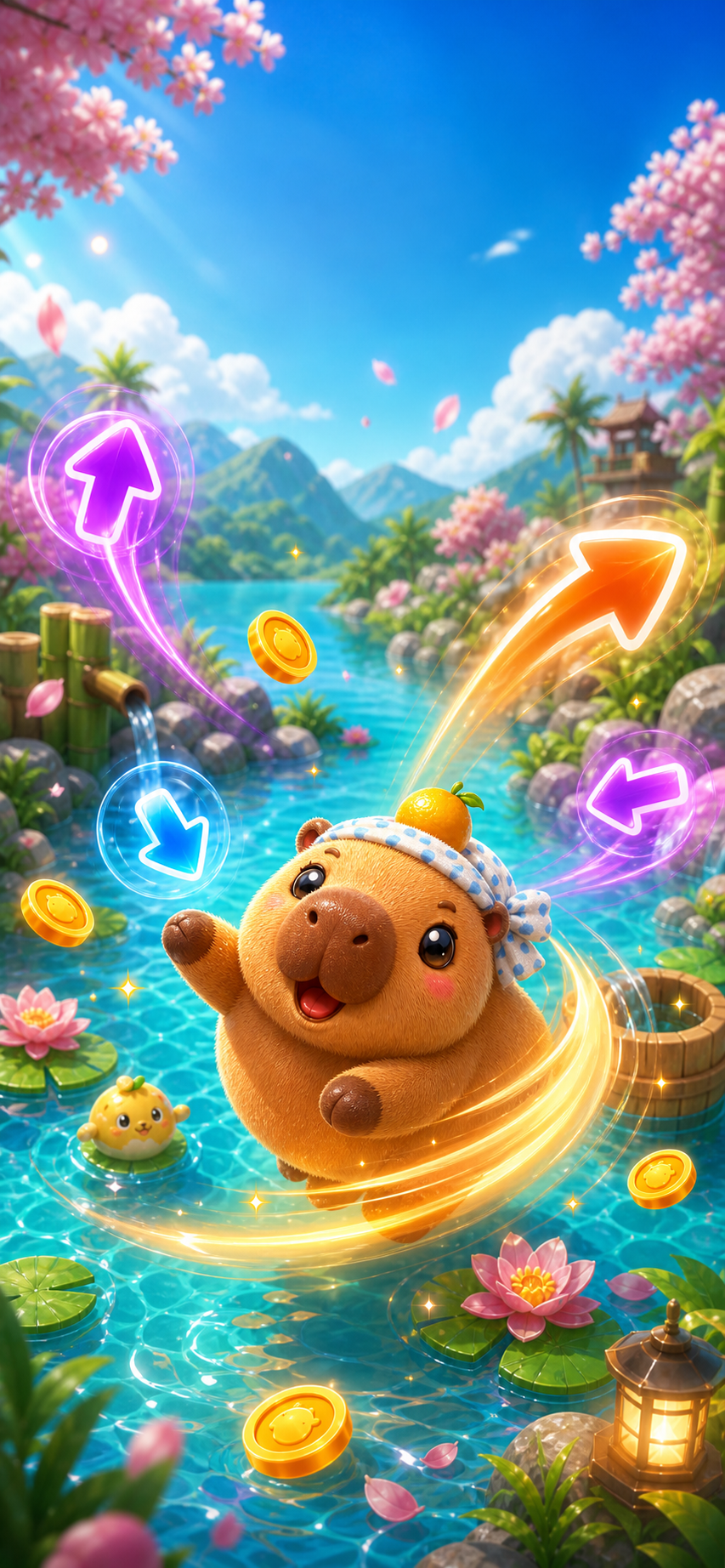 Capybara Rush gameplay showing swipe prompts and a running combo