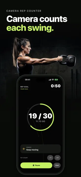 Camera counts each swing: live rep count