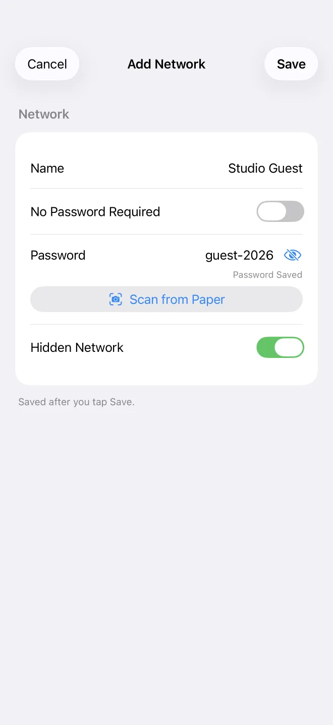 Scan a router label or printed Wi-Fi password in Wi-Fi QR