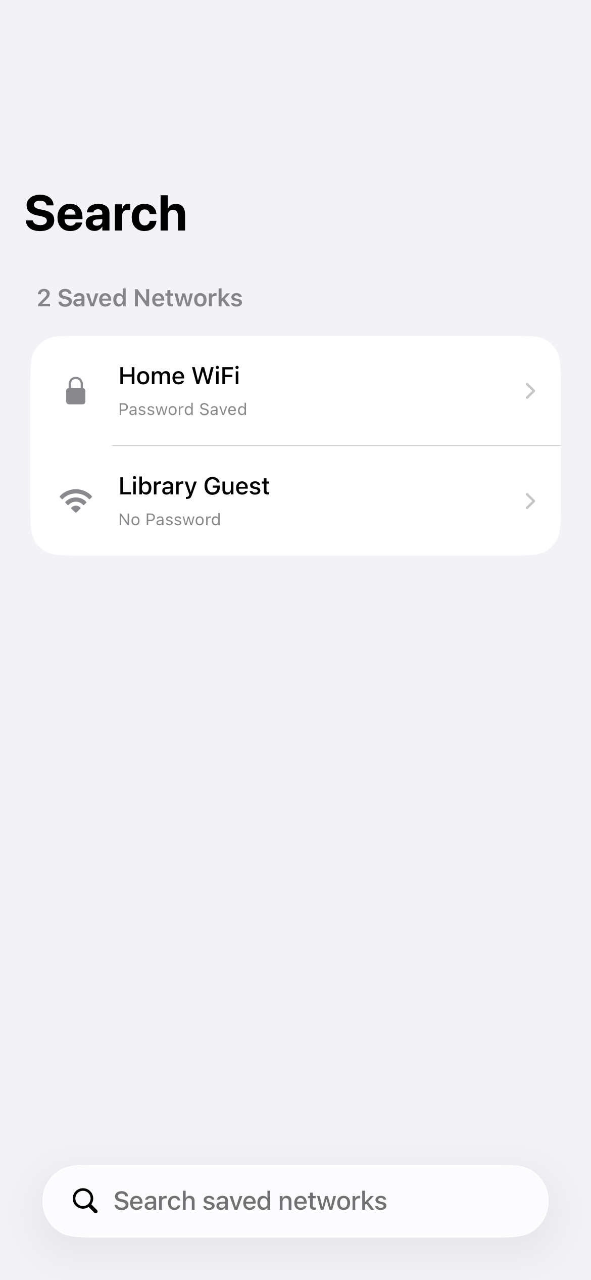 Search saved Wi-Fi networks in Wi-Fi QR